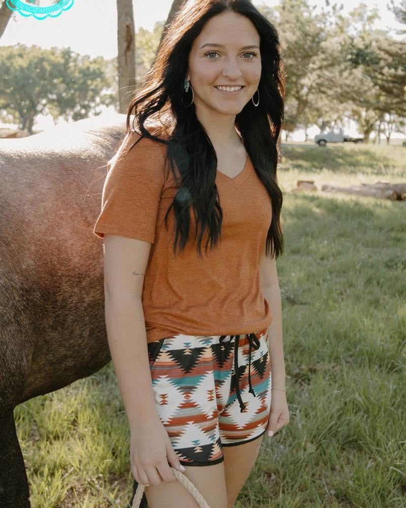 Simple Sterling Heathered Tee- Saddle